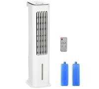 HOMCOM Evaporative Air Cooler, 5L Water Tank Oscillating Ice Cooling Fan with 3 Modes, 3 Speeds, 10H Timer, Detachable & Washable Filter, LED Display & Remote Control and Oscillation, White White