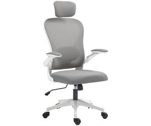 HOMCOM Executive Office Chair, Ergonomic Mesh High Back Desk Chair with Flip-up Armrest, Headrest, Adjustable Lumbar Support for Home Study, Grey