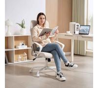 HOMCOM Executive Office Chair, Fabric Computer Desk Chair with High Back, Swivel Wheels, Armrest, Height Adjustable for Home, Cream White Cream