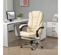 HOMCOM Executive Office Chair, Home Office Chair with Swivel Wheels, Reclining Backrest, Retractable Footrest, Cream White Cream