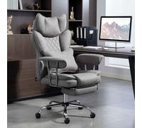 HOMCOM Executive Office Chair, Leathaire Reclining Computer Desk Chair with Lumbar Support Pillow, Built-in Headrest, High Back, Footrest, Silent Swivel Wheels, Armrest for Home, Grey Grey