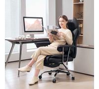 HOMCOM Executive Office Chair, Leathaire Reclining Computer Desk Chair with Lumbar Support Pillow, High Back, Footrest, Silent Swivel Wheels, Armrest, Height Adjustable for Home, Black Black