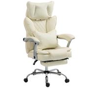 HOMCOM Executive Office Chair, PU Big and Tall Office Chair 180 kg with Wide Seat, Reclining, Lumbar Support, Beige