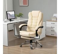 Wye Executive Swivel Reclining Office Chair with Wheels and Retractable Foot Rest - Cream White, White