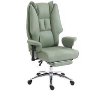 HOMCOM Executive Office Chair, Reclining Desk Chair with Footrest, Adjustable Armrests, Pet Friendly Faux Leather, Green