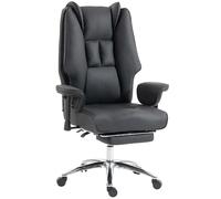HOMCOM Executive Office Chair, Reclining Desk Chair with Footrest, Adjustable Armrests, Pet Friendly Faux Leather, Black