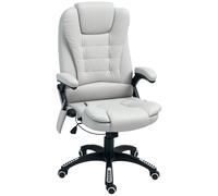 HOMCOM Executive Office Chair with Massage and Heat, High Back PU Leather Massage Office Chair with Adjustable Height, Light Grey