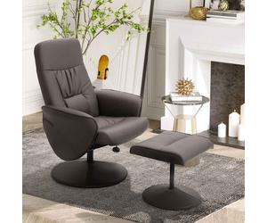 HOMCOM Executive Recliner Chair High Back and Footstool Armchair Lounge Seat Brown Brown