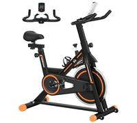 HOMCOM Exercise Bike, Indoor Stationary Bike with 8kg Flywheel, Heart Rate Sensor and LCD Monitor, Cycling Bike for Home, Gym, Office, Cardio Workout - Orange