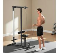 Exercise Pulley Machine Power Tower with Adjustable Seat Multiple Cable Positions for Strengthening Muscle Groups Cables - HOMCOM | TJ Hughes