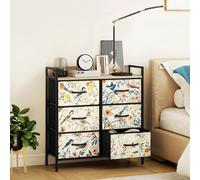 HOMCOM "Exquisite patterned drawer panels;","Drawers can be removed and folded;","Wood-effect top for handy display space;" - White - 6 - 79W x 29D x 85H cm