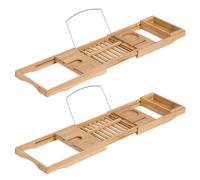 HOMCOM Extendable Bamboo Bathtub Shelf Rack Bath Caddy Tray Bathroom Storage, Set of 2