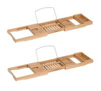 HOMCOM Extendable Bamboo Bathtub Shelf Rack Bath Caddy Tray Bathroom Storage, Set of 2 Aosom UK