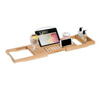 HOMCOM Extendable Bath Tub Bathroom Tray Bathtub Caddy Shelf Wine Holder Book
