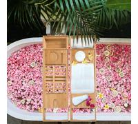 HOMCOM Extendable Bamboo Bathtub Shelf Rack Bath Caddy Tray Bathroom Storage, Set of 2