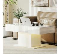 Homcom Extendable Coffee Table, Living Room Table With Led Lights, White