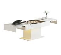 HOMCOM Extendable Coffee Table with LED Lights, Modern High Gloss Living Room Table with Hidden Storage and Remote Control, White