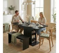 HOMCOM Extendable Dining Table for 4-6, Kitchen Table with Shelves - Black - 130L x 70W x 75H cm