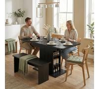 HOMCOM Extendable Dining Table for 4-6, Kitchen Table with Shelves, Black HOMCOM Black