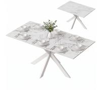 HOMCOM Extendable Dining Table Steel Cross Legs Steel Rails Space Saving White