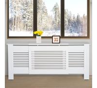 HOMCOM MDF Extendable Radiator Cover Cabinet Shelving Home Office Slatted Design White 139-208.5L x 20.5W x 82.5H cm Aosom UK