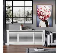 HOMCOM Extendable Radiator Cover Cabinet Slatted Design MDF White Home Office - White