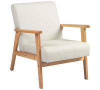 HOMCOM Fabric Accent Chair for Living Room, Anti-Cat-Scratch Arm Chair with Rubber Wood Frame and Padded Cushion, Cream White Aosom UK