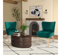 Fabric Accent Chair Leisure Chair with Wood Legs and Armless Design HOMCOM Green One Size