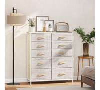 HOMCOM Fabric Chest of Drawers, 4 Drawer Dresser for Bedroom, Beige - Natural wood finish - 10 Fabric Drawers