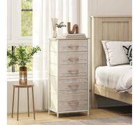 HOMCOM Fabric Chest of Drawers, 5 Drawer Dresser for Bedroom, Natural Wood