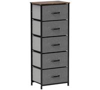 HOMCOM Fabric Chest of Drawers, Industrial Bedroom Dresser with 5 Fabric Drawers, Steel Frame and Wooden Top for Nursery, Living Room, Hallway, Rustic Brown and Grey