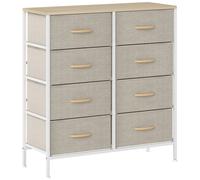 HOMCOM Fabric Chest of Drawers, Industrial Bedroom Dresser with 8 Fabric Drawers, Steel Frame and Wooden Top for Nursery, Living Room, Hallway, Maple Wood-effect
