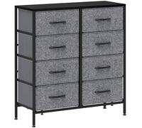 HOMCOM 8 Drawer Fabric Chest of Drawers w/ Wooden Top for Hallway Black, Black