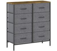 HOMCOM Fabric Chest of Drawers, Industrial Bedroom Dresser with 8 Fabric Drawers, Steel Frame and Wooden Top for Nursery, Living Room, Hallway, Rustic Brown and Grey