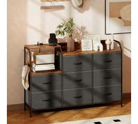 HOMCOM Fabric Chest of Drawers w/ Charging Station for Bedroom Rustic Brown