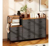 HOMCOM Fabric Chest of Drawers w/ Charging Station for Bedroom Rustic Brown - Rustic Brown and Black - 8 - Modern