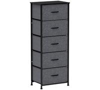 Homcom 5 Drawer Fabric Chest Of Drawers W/ Wooden Top, Dark Grey Dark Grey