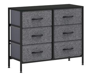 HOMCOM Fabric Chest of Drawers with 6 Fabric Drawers Black | Industrial Bedroom Dresser, Steel Frame, Wooden Top, for Nursery, Living Room, Hallway