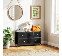 HOMCOM Chest of Drawers, 5 Drawer Fabric Dresser with PU Leather Surface - Black, Black