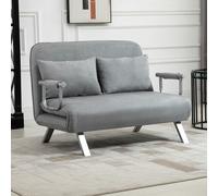 HOMCOM Fabric Convertible 2 Seater Sofa Bed W/ 2 Pillows - Light Grey | TJ Hughes