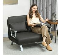 HOMCOM Fabric Convertible 2 Seater Sofa Bed w/ 2 Pillows, Charcoal Grey - Charcoal grey