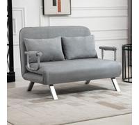 HOMCOM Fabric Convertible 2 Seater Sofa Bed w/ 2 Pillows, Light Grey