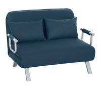 HOMCOM Fabric Convertible 2 Seater Sofa Bed w/ 2 Pillows, Navy Blue, Blue