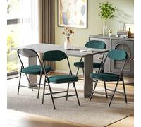 Fabric Padded Folding Chairs Set of 4, Foldable Chairs with Steel Frame HOMCOM Teal One Size