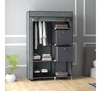 HOMCOM Fabric Portable Wardrobe with 2 Fabric Drawers, Hanging Rail, Grey