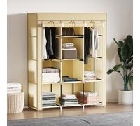 Fabric Portable Wardrobe with 8 Shelves 2 Hanging Rails HOMCOM Beige One Size