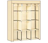 HOMCOM Fabric Portable Wardrobe with 8 Shelves 2 Hanging Rails - Beige | TJ Hughes