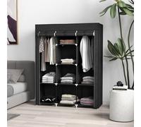 Homcom Fabric Portable Wardrobe With 8 Shelves 2 Hanging Rails, Black