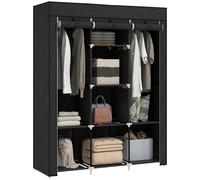 Fabric Portable Wardrobe with 8 Shelves 2 Hanging Rails HOMCOM Black One Size