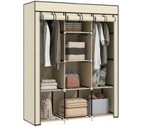 Fabric Portable Wardrobe with 8 Shelves 2 Hanging Rails HOMCOM Off White One Size